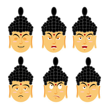 Emotions buddha. Set expressions avatar Indian god. Good and evi