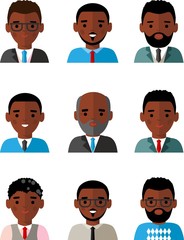 Set of business avatar african american peoples in flat style