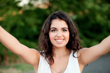 Brunette girl getting a photo