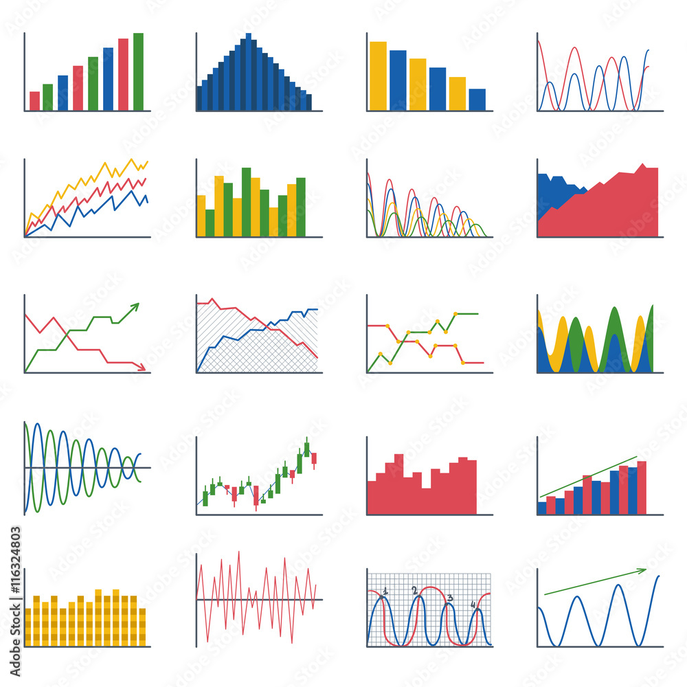 Poster business data graph analytics vector elements. bar pie charts diagrams and graphs flat icons set. in