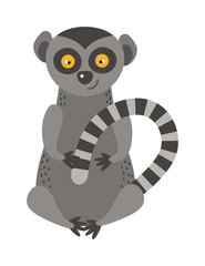 Cartoon monkey lemur vector illustration. Monkey lemur animal and jungle cartoon wild life. Monkey cute types cute primate isolated. Lemur zoo jumping chimpanzee mammal.