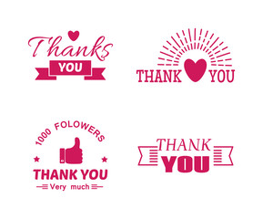 Vintage label with thank you text vector set. Thank you text design label card lettering type banner symbol. Letter typography thank you handwritten decorative calligraphic message text.