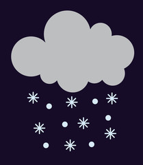 Single weather icon cloud with snow storm meteorology winter element. Illustration blue snow cloud on white. Cloudy climate snow cloud. Winter cloud snow day symbol. Meteorology winter element.