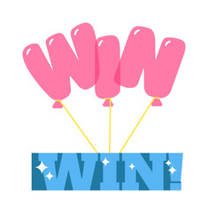 Win sign with colour confetti vector paper illustration. Success luck message contest promotion win text. Banner competition award lucky lottery word win text. Shop or web site reward gamble champion