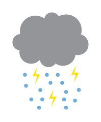 Lightning vector icon storm cloud. Storm cloud weather sky dark nature dramatic cloudscape. Danger stormy, thunderstorm symbol storm cloud natural scenic meteorology overcast scene.