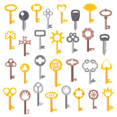 Vintage key antique door key isolated on white background. Access household vintage key. Retro door metal security vintage key and vintage key safe house decorative. Decorative key silhouette