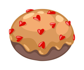 Cute sweet colorful donut. Chocolate or cream yummy cookie donuts food. Candy decoration color donut cake isolated fast food.