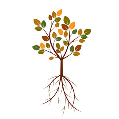 Color Tree and Roots. Vector Illustration.