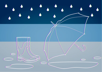 Vector illustration of the umbrella with additional elements and simple background. Art for web and print design appealing for abstract and climate, weather, rain  theme.