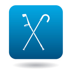Cane and crutch icon in simple style on a white background