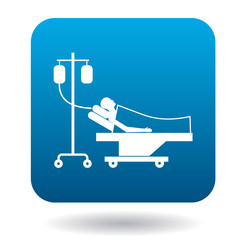 Patient in bed on a drip icon in simple style on a white background