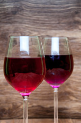 Wine glass on a wooden background