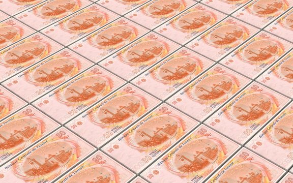 Tunisian dinars bills stacks background. 3D illustration.