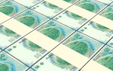 Tunisian dinars bills stacks background. 3D illustration.