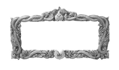 old decorative frame - handmade, engraved - isolated on white ba