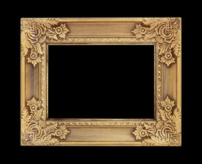 The antique gold frame on the black background