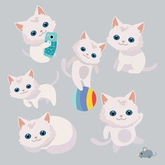 Set of cats in different positions.

