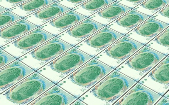 Tunisian dinars bills stacks background. 3D illustration.