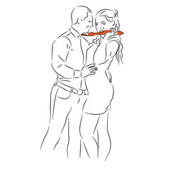 Young sexy couple. Girl and boy in a fit of passion. The sketch drawn by hand. Vector illustration.