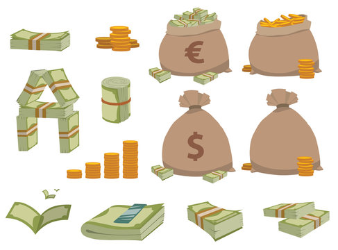 Money symbols and coin icon vector set. Concept icons for finance, banking, payment. Currency money symbols online commerce. Money symbols icons website development mobile phone services and apps.