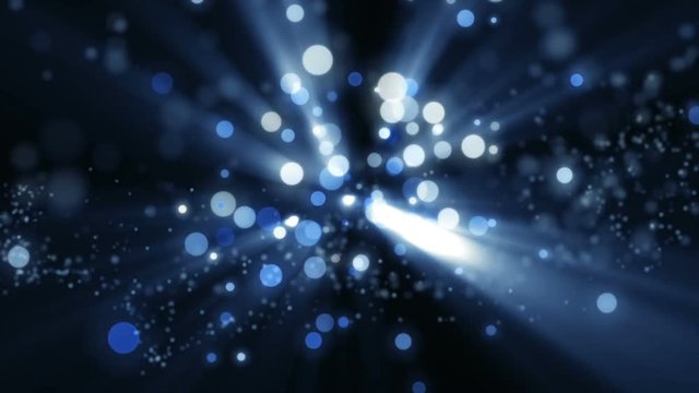  Particles blue in motion with the Rays. Explosion star, energy burst. Loop Background Animation.