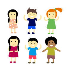 Group of school kids children together. Different nations happy character together concept vector. Little cute primary school children. School kids positive smiling children