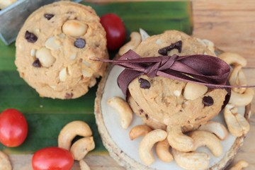 oatmeal cookies with chocolate and nuts is delicious.