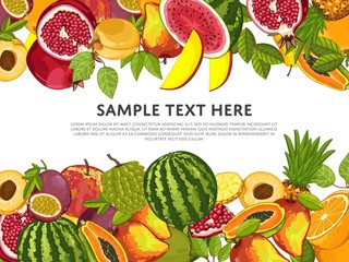 Fruit mix with leaves on wite background vector illustration
