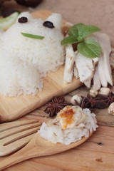 Rice steamed with chicken and soup delicious.