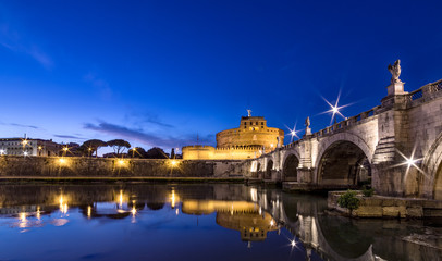 Fototapeta na wymiar Night view after sunset on Saint Angelo Castle in Rome.
