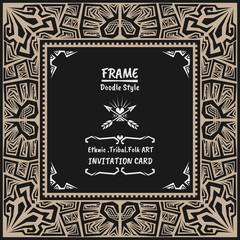 Doodle vector tribal ethnic style frame .Native Invitation card.