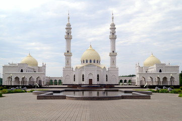 White Mosque in Tatarstan Bulgar muslim regious building with blue sky and clouds