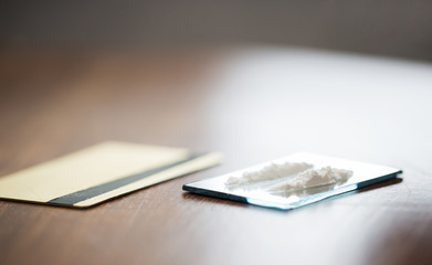 close up of crack cocaine drug dose on mirror