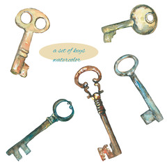 A set of keys. Hand-painted watercolor - 116333039
