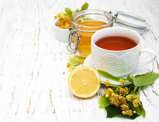 cup of herbal tea with linden flowers