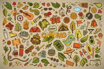 Camping nature symbols and objects - obrazy, fototapety, plakaty