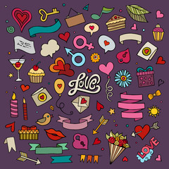 Set of love doodle icons vector