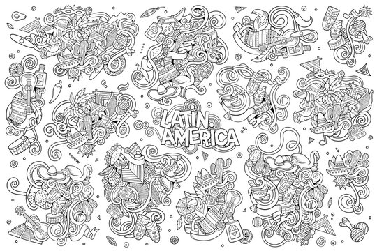 Sketchy vector hand drawn Doodle Latin American objects