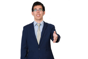 Portrait of a successful business asian man giving a hand