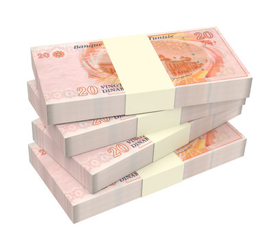 Tunisian dinars bills isolated on white background. 3D illustration.