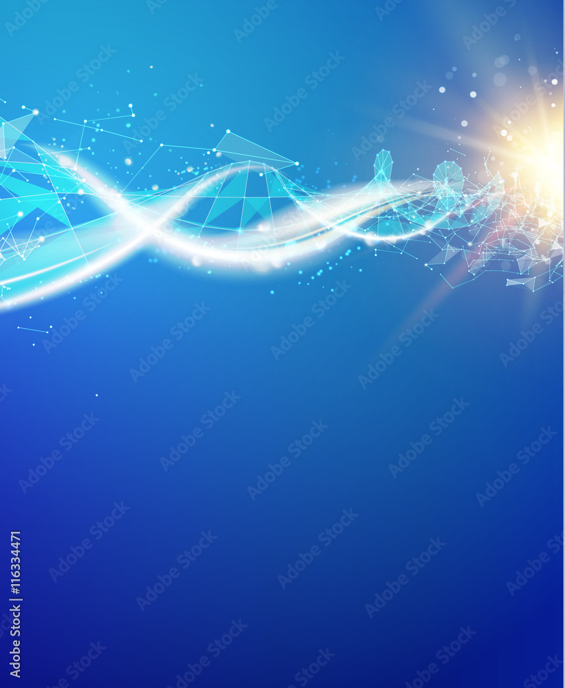 Poster blue background with dna. blue background and abstract molecular connection with dna molucule.