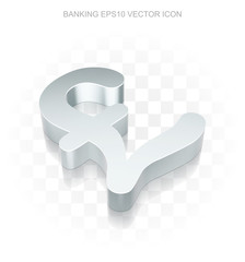 Currency icon: Flat metallic 3d Pound, transparent shadow, EPS 10 vector.