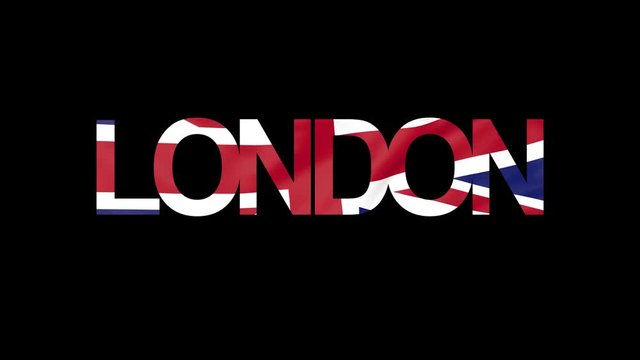 London caption and waving British flag 4K intro animation