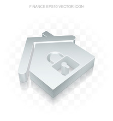 Finance icon: Flat metallic 3d Home, transparent shadow, EPS 10 vector.