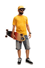 Cool man holding a longboard