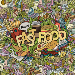 Fast food hand lettering and doodles elements background