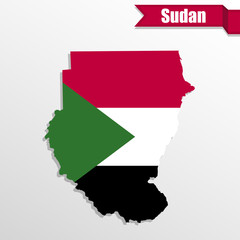 Sudan map with flag inside and ribbon