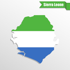 Sierra Leone map with flag inside and ribbon
