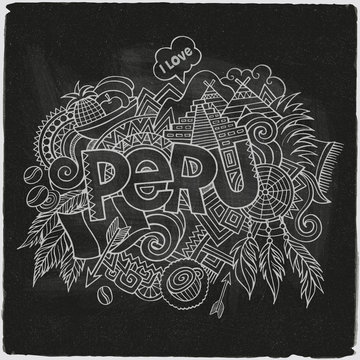Peru hand lettering and doodles elements 