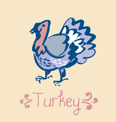 Fototapeta na wymiar funny turkey sketch. french cuisine stylish poultry vector illus